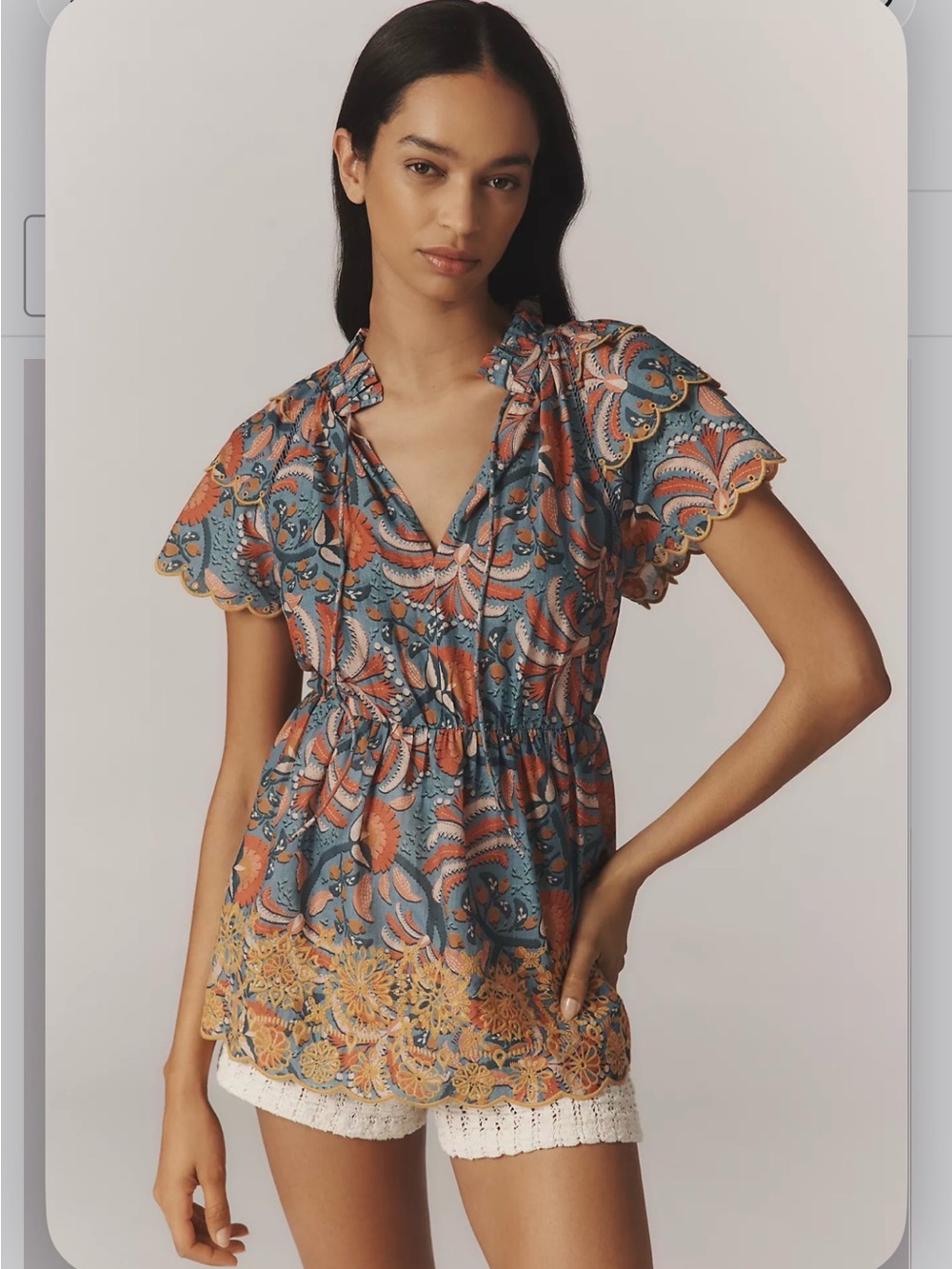NWT Farm Rio x Anthropologie Printed Richelieu Ruffle Blouse XS